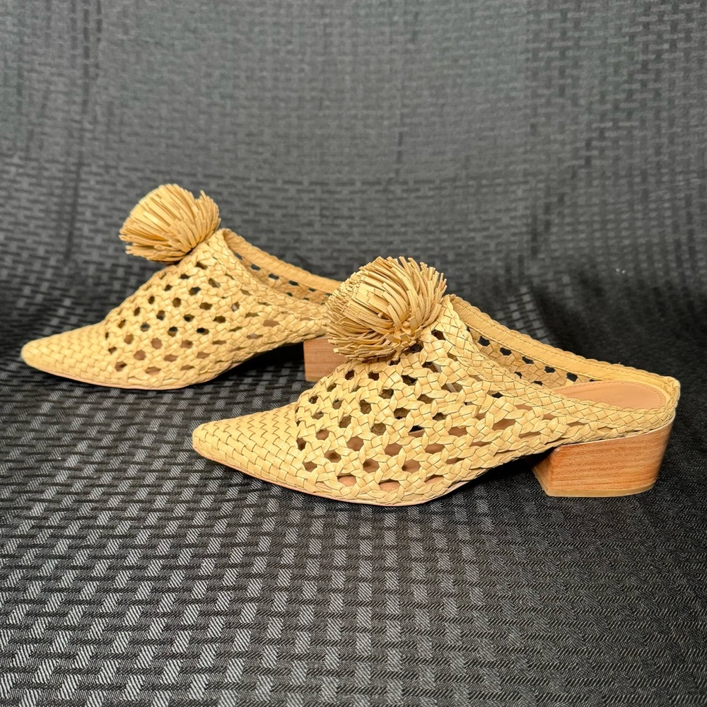 Ulla Johnson Paloma Natural Mules with Lattice Design and Pom-Pom Size 37 - Picture 3 of 6